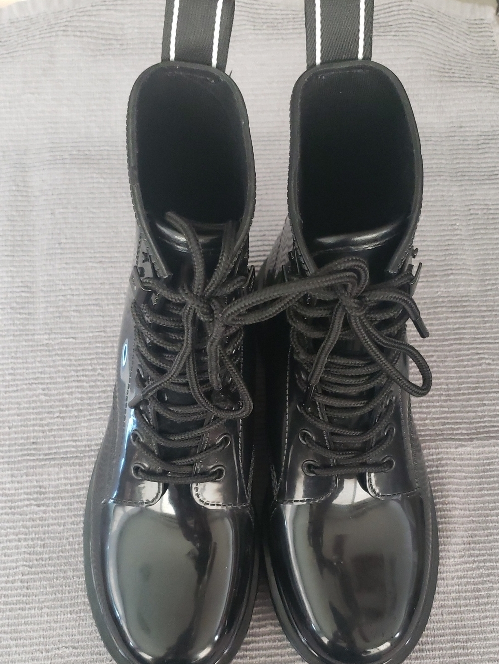 Women's Black Patent Lace-Up Utility Boots